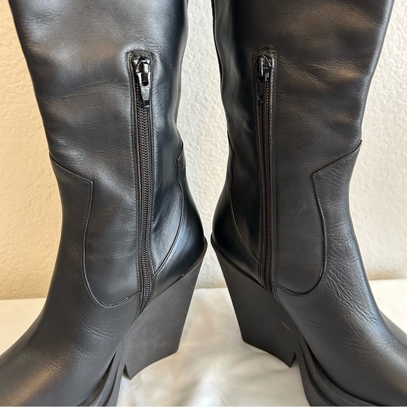 NWT, Gia Borghini Made in Italy Knee-High Leather Black Platform Boots, 36 EU - Picture 10 of 14